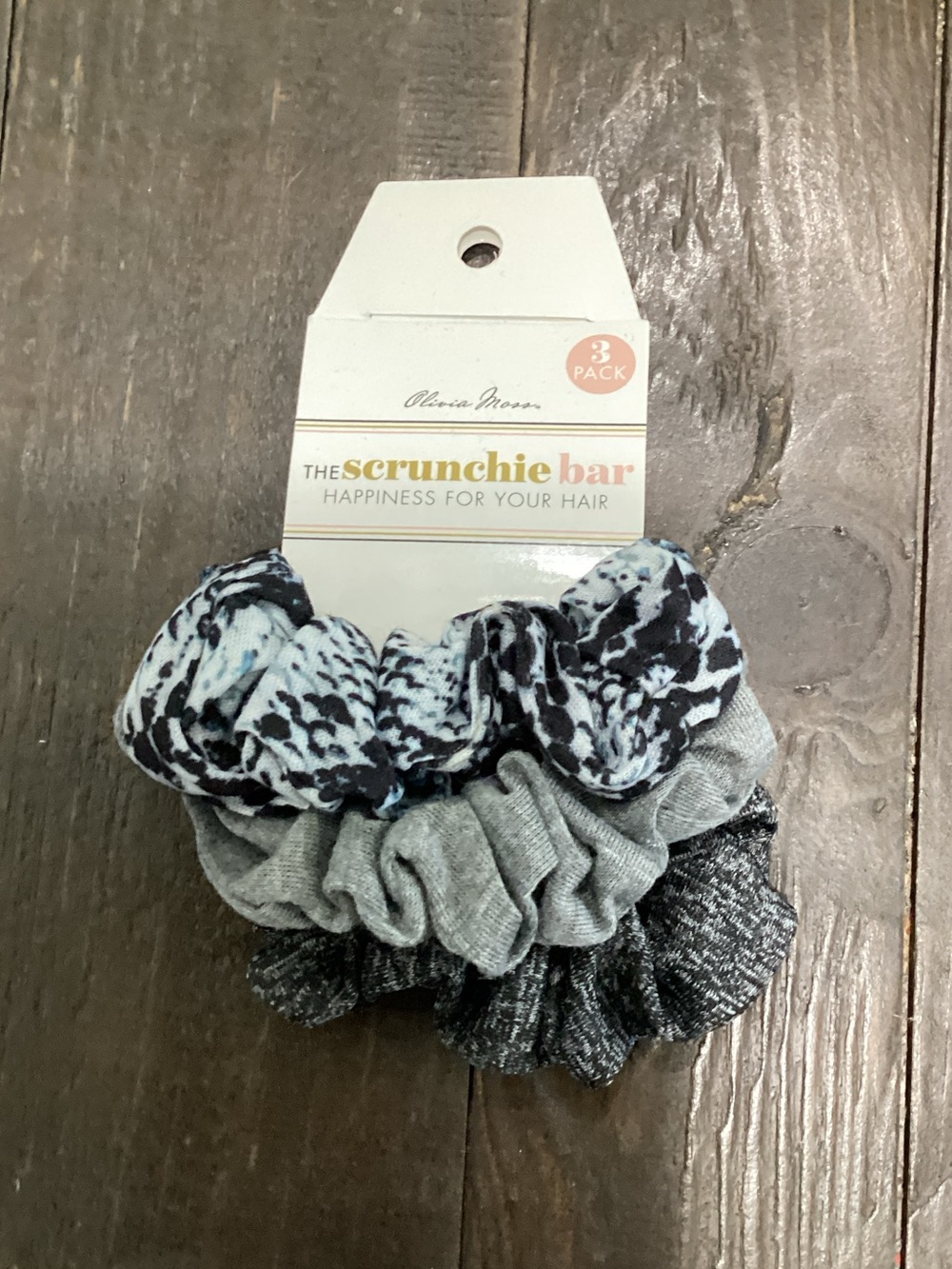 Olivia M 3-Pack Black & Gray Scrunchies